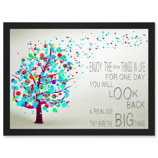 Artery8 Enjoy Little Things Life Bubble Tree Quote Typography A4 Artwork Framed Wall Art Print in Black - image 1