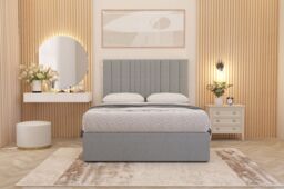 Somnior Alexas Linen Fabric Divan Bed Set with Midnight Pocket Sprung Mattress & Headboard in Light Grey - Size: King - thumbnail 1