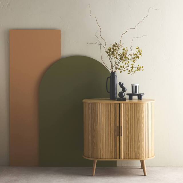 sweeek Scandinavian sideboard grooved wood effect 2 sliding doors 80cm in Beige - image 1