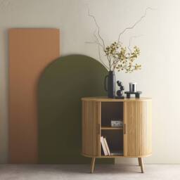 sweeek Scandinavian sideboard grooved wood effect 2 sliding doors 80cm in Beige - thumbnail 3