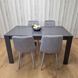 KOSY KOALA Dining Table & 4 Chairs Black Dark Grey 4 Velvet Grey Chairs Wood Dining Set Furniture in Brown - thumbnail 5