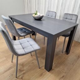 KOSY KOALA Dining Table & 4 Chairs Black Dark Grey 4 Velvet Grey Chairs Wood Dining Set Furniture in Brown - thumbnail 9