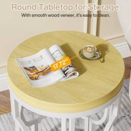 VOGREX Round End Table, Farmhouse Side Table with Metal Hollow Frame in Beige - thumbnail 5