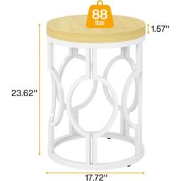 VOGREX Round End Table, Farmhouse Side Table with Metal Hollow Frame in Beige - thumbnail 2