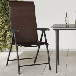 Berkfield Home Folding Garden Chairs 2 pcs Brown Poly Rattan - thumbnail 3