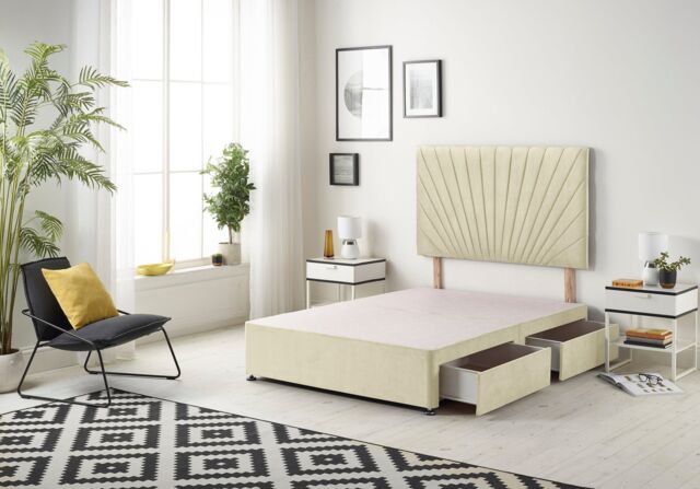 Somnior Platinum Divan Bed Base With 4 Drawers & Headboard Linen in Cream - Size: Super King - image 1