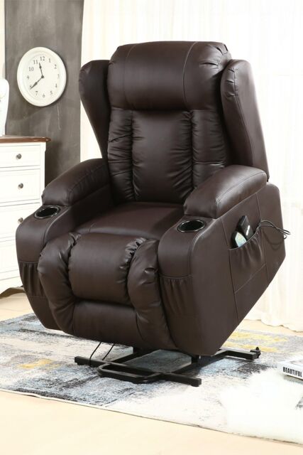 More4Homes Caesar Single Motor Rise Recliner Bonded Leather Heat & Massage Chair in Brown - image 1