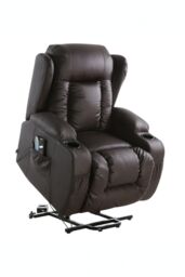 More4Homes Caesar Single Motor Rise Recliner Bonded Leather Heat & Massage Chair in Brown - thumbnail 4