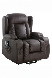 More4Homes Caesar Single Motor Rise Recliner Bonded Leather Heat & Massage Chair in Brown - thumbnail 2