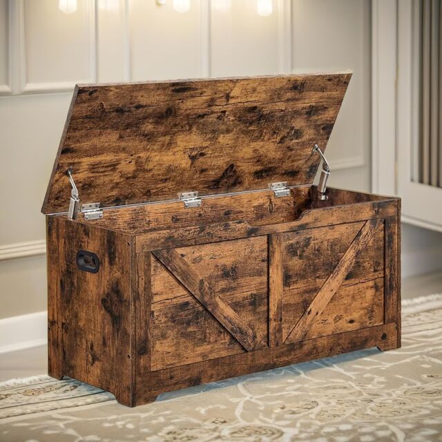 Rafaelo Mobilia Wooden Storage Chest Blanket Box Shoe Bench in Brown - image 1