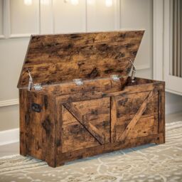Rafaelo Mobilia Wooden Storage Chest Blanket Box Shoe Bench in Brown