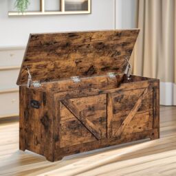 Rafaelo Mobilia Wooden Storage Chest Blanket Box Shoe Bench in Brown - thumbnail 2