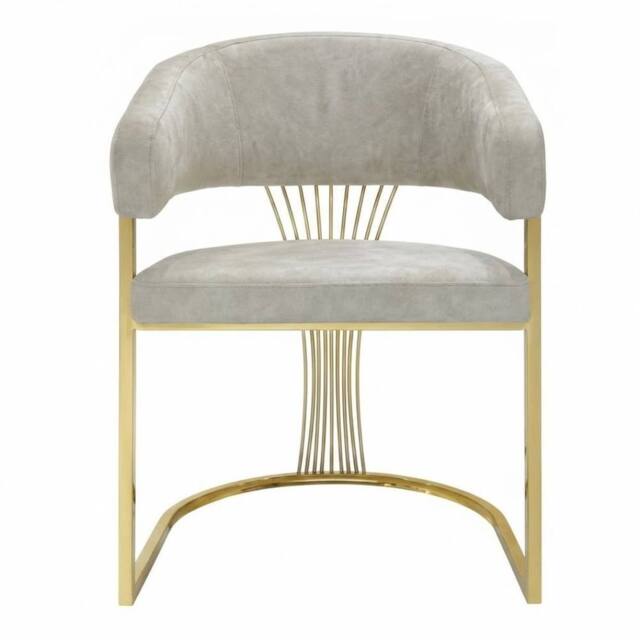 HOME LUXE INTERIOR Cream Porado Leatheraire Dining Chair - Gold Frame Luxury Seating in Beige