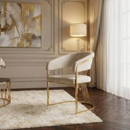 HOME LUXE INTERIOR Cream Porado Leatheraire Dining Chair - Gold Frame Luxury Seating in Beige - thumbnail 5