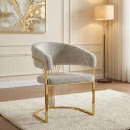 HOME LUXE INTERIOR Cream Porado Leatheraire Dining Chair - Gold Frame Luxury Seating in Beige - thumbnail 4