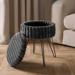 OHS Ribbed Fleece Faux Fur Hairpin Stool Vanity Seat Ottoman Footrest in Charcoal - thumbnail 2