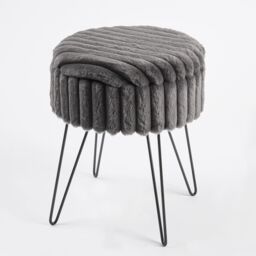OHS Ribbed Fleece Faux Fur Hairpin Stool Vanity Seat Ottoman Footrest in Charcoal - thumbnail 5