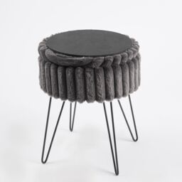 OHS Ribbed Fleece Faux Fur Hairpin Stool Vanity Seat Ottoman Footrest in Charcoal - thumbnail 6