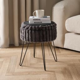 OHS Ribbed Fleece Faux Fur Hairpin Stool Vanity Seat Ottoman Footrest in Charcoal - thumbnail 3