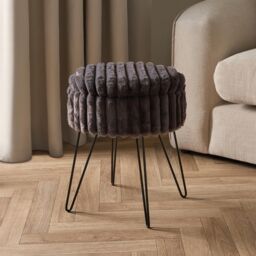 OHS Ribbed Fleece Faux Fur Hairpin Stool Vanity Seat Ottoman Footrest in Charcoal - thumbnail 1
