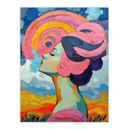 "Artery8 Woman Portrait Sunset Summer Bliss Conceptual Art Wall Art Print in Blue - Size: W24"" x H32""" - thumbnail 1