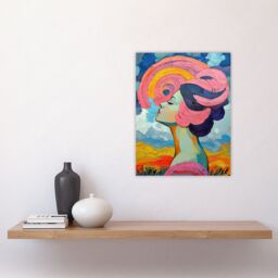 "Artery8 Woman Portrait Sunset Summer Bliss Conceptual Art Wall Art Print in Blue - Size: W24"" x H32""" - thumbnail 4