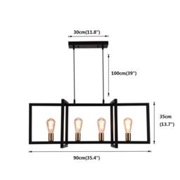 NIVOR 4 E27 Kitchen Island Chandelier, Industrial Rectangular Hanging Pendant in Black - thumbnail 2