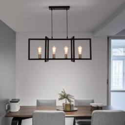 NIVOR 4 E27 Kitchen Island Chandelier, Industrial Rectangular Hanging Pendant in Black - thumbnail 4