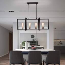 NIVOR 4 E27 Kitchen Island Chandelier, Industrial Rectangular Hanging Pendant in Black - thumbnail 3