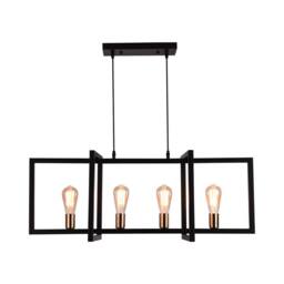 NIVOR 4 E27 Kitchen Island Chandelier, Industrial Rectangular Hanging Pendant in Black - thumbnail 7