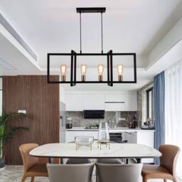 NIVOR 4 E27 Kitchen Island Chandelier, Industrial Rectangular Hanging Pendant in Black - thumbnail 1