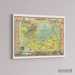 "Artery8 Sutton 1946 Pictorial Map Nantucket Island Canvas Wall Art Print - Size: W18"" x H24""" - thumbnail 2