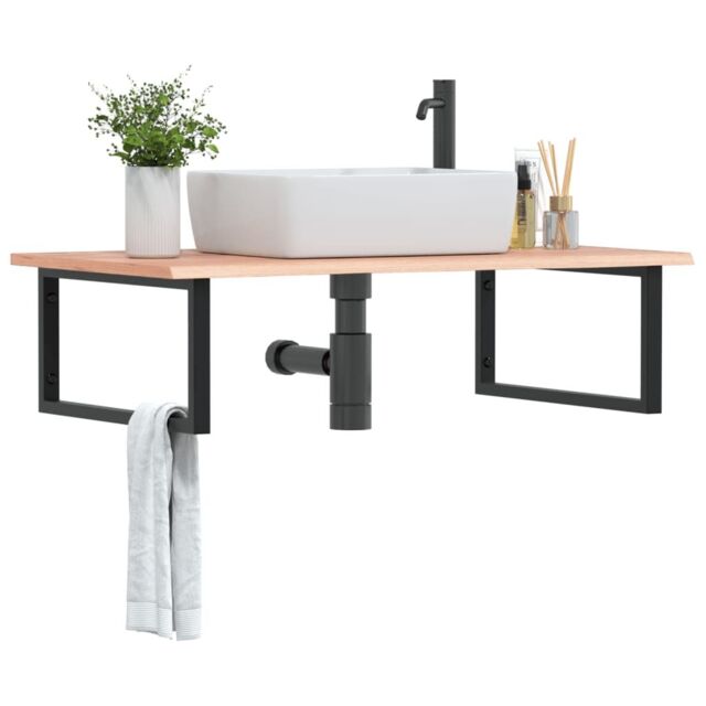 Berkfield Home Basin Shelf Wall Mounted Steel & Solid Wood Oak in Brown - image 1