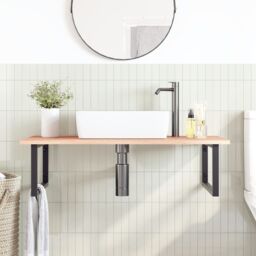 Berkfield Home Basin Shelf Wall Mounted Steel & Solid Wood Oak in Brown - thumbnail 3