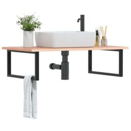 Berkfield Home Basin Shelf Wall Mounted Steel & Solid Wood Oak in Brown - thumbnail 1