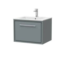 Balterley Modern Bathroom Wall Hung Single Drawer Vanity Unit Basin, Grey, 600mm in Grey - thumbnail 1