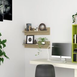 Berkfield Home Wall Shelf 2 pcs Sonoma Oak 80x11.5x18 cm Engineered Wood in Brown - thumbnail 1