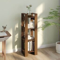 Berkfield Home Book Cabinet/Room Divider Honey Brown 41x35x125 cm Solid Wood - Size: 41 x 35 x 125 cm - thumbnail 6