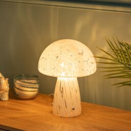 ValueLights Beau White Mushroom Confetti Glass Table Lamp