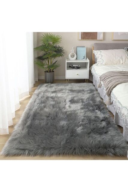 Living and Home Grey Soft Shaggy Area Rugs Washable Quick-Drying Thick Pile Rug for Bedroom Living Room, 180cm L x 100 cm W - Size: 100 cm x 180 cm - image 1