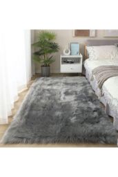 Living and Home Grey Soft Shaggy Area Rugs Washable Quick-Drying Thick Pile Rug for Bedroom Living Room, 180cm L x 100 cm W - Size: 100 cm x 180 cm - thumbnail 1
