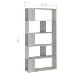 Berkfield Home Classic Book Cabinet/Room Divider Concrete Grey 80x24x159 cm Engi - Size: 80 x 24 x 159 cm - thumbnail 7