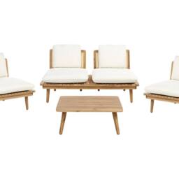 Wyld and Coco 5 Piece Outdoor Set Acacia Wood PE Rattan Backrests Light Beige in Brown - thumbnail 2