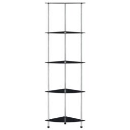 Berkfield Home 5-Tier Shelf Black 30x30x130 cm Tempered Glass - Size: 30 x 30 x 130 cm - thumbnail 2