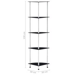 Berkfield Home 5-Tier Shelf Black 30x30x130 cm Tempered Glass - Size: 30 x 30 x 130 cm - thumbnail 6