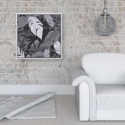 Warren Reed - Designer Black White Tropical Leaves Framed Canvas in Off-White - Size: w10 inch x h10 inch - thumbnail 2
