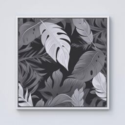 Warren Reed - Designer Black White Tropical Leaves Framed Canvas in Off-White - Size: w10 inch x h10 inch - thumbnail 1