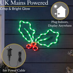 Christow Holly Christmas Rope Light Silhouette LED Wall Window Decoration 32cm x 45cm - Size: 32 cm x 45 cm - thumbnail 5
