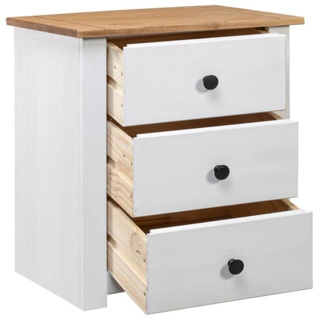 Berkfield Home Bedside Cabinet White 46x40x57 cm Pinewood Panama Range - Size: 46 x 40 x 57 cm - image 1