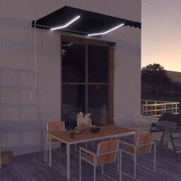 Berkfield Home Manual Retractable Awning with LED 300x250 cm Anthracite in Black - thumbnail 2